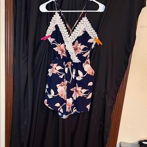 #37–Love Tree Navy Floral Lace Trim Romper